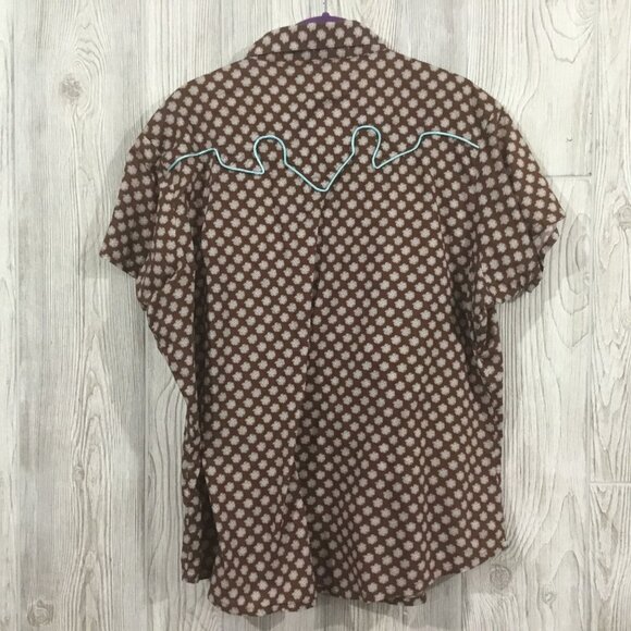 Wrangle Brown Turquoise Flower Print Western Yoke Snap Closure Cotton Blouse XXL - Picture 5 of 8